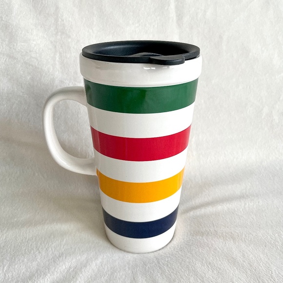 Hudson's Bay Company HBC Stripes Tall Ceramic Travel Mug with Lid - Picture 1 of 10